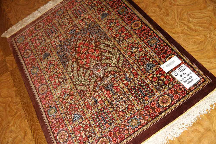 ハイクオリティーペルシャシルク絨毯48010、サイズ:90x60 CM