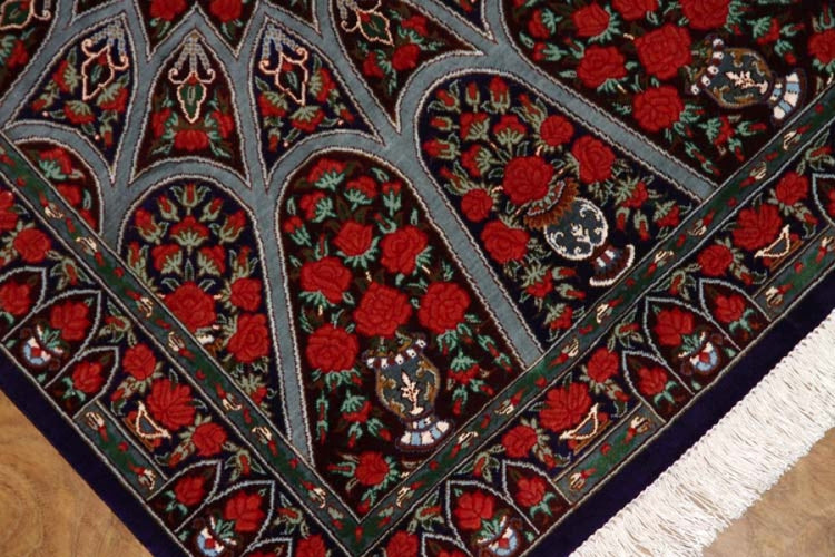 珍しいデザインの玄関マットシルクペルシャ絨毯56042、工房:RAHIMI、サイズ: 91x60 CM