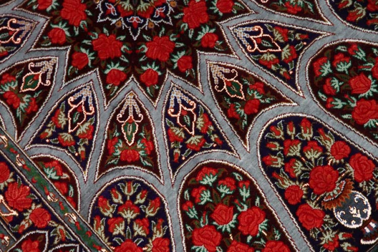 珍しいデザインの玄関マットシルクペルシャ絨毯56042、工房:RAHIMI、サイズ: 91x60 CM