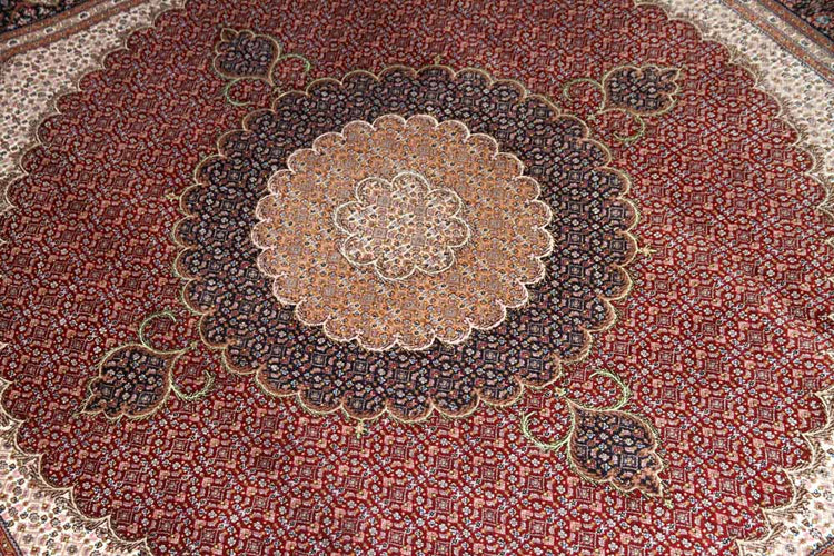 正方形リビングペルシヤ絨毯タブリズ赤い75155、レッドジュウタン、サイズ:205x200 CM (フサ含まず)