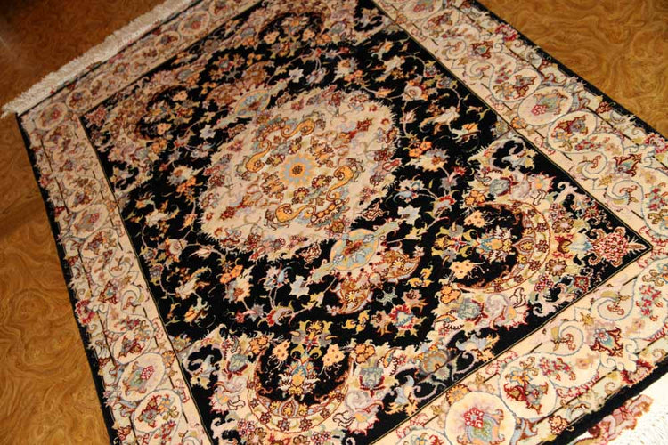 手織りペルシャ絨毯トップクオリティータブリーズセンターラグA163000、サイズ:147x101 CM(フサ含まず)