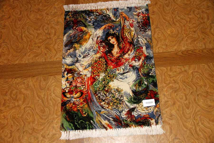 ペルシャ絨毯のタブリーズ珍しいピクチャー模様55354、farshchiyan carpet design、サイズ:80x57 CM