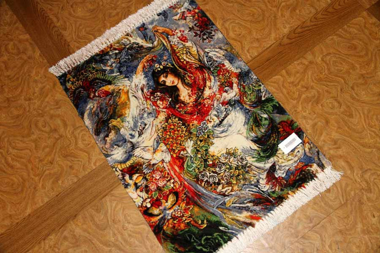 ペルシャ絨毯のタブリーズ珍しいピクチャー模様55354、farshchiyan carpet design、サイズ:80x57 CM