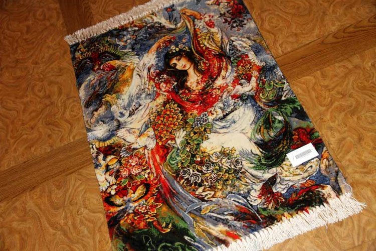 ペルシャ絨毯のタブリーズ珍しいピクチャー模様55354、farshchiyan carpet design、サイズ:80x57 CM
