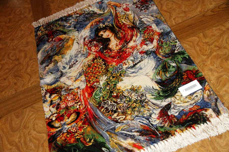ペルシャ絨毯のタブリーズ珍しいピクチャー模様55354、farshchiyan carpet design、サイズ:80x57 CM