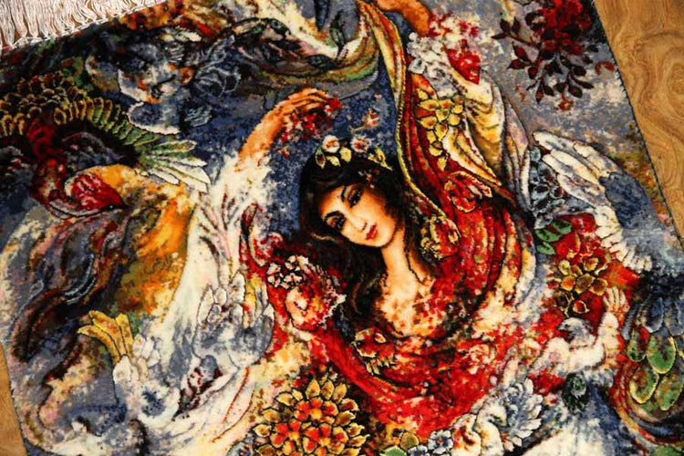 ペルシャ絨毯のタブリーズ珍しいピクチャー模様55354、farshchiyan carpet design、サイズ:80x57 CM
