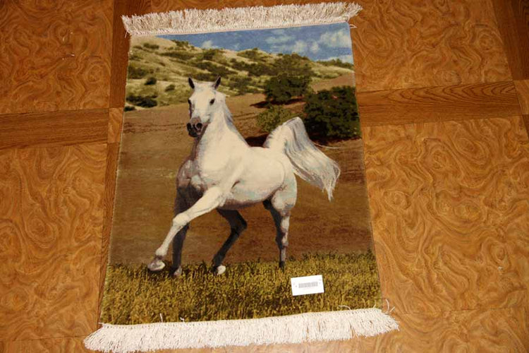 白馬絨毯、ペルシャ絨毯タブリーズピクチャー模様55357、サイズ:75x59 CM