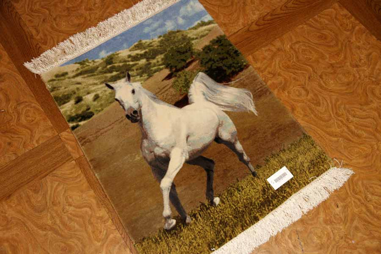 白馬絨毯、ペルシャ絨毯タブリーズピクチャー模様55357、サイズ:75x59 CM