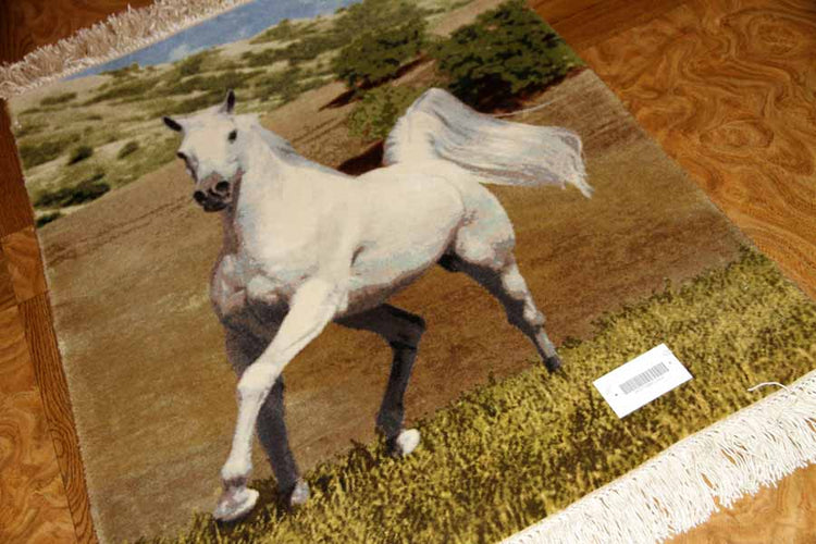 白馬絨毯、ペルシャ絨毯タブリーズピクチャー模様55357、サイズ:75x59 CM