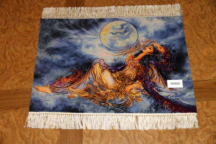 ペルシャ絨毯タブリーズタペストリー55351、ピクチャペルシャ絨毯、サイズ:73x53cm(フサ含まず、