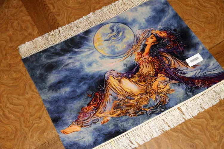 ペルシャ絨毯タブリーズタペストリー55351、ピクチャペルシャ絨毯、サイズ:73x53cm(フサ含まず、