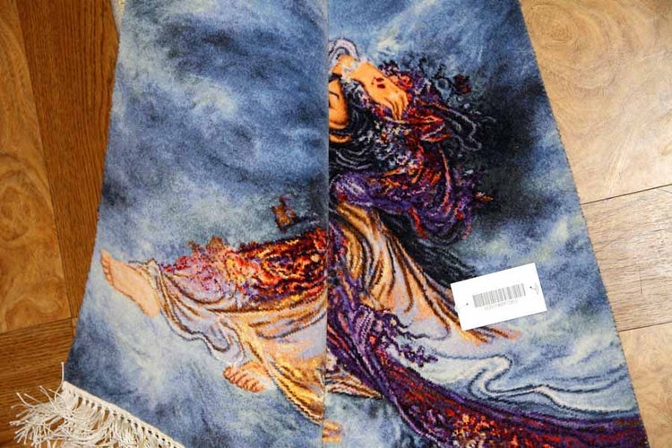 ペルシャ絨毯タブリーズタペストリー55351、ピクチャペルシャ絨毯、サイズ:73x53cm(フサ含まず、