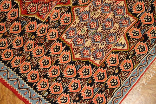 キリム玄関マットセネ産地イラン輸入46368、サイズ：100x77ｃｍ（フサ含まず）