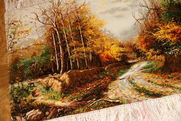 自然の風景ペルシャ絨毯タペストリー49116,サイズ：96x50ｃｍ（フサ含まず）