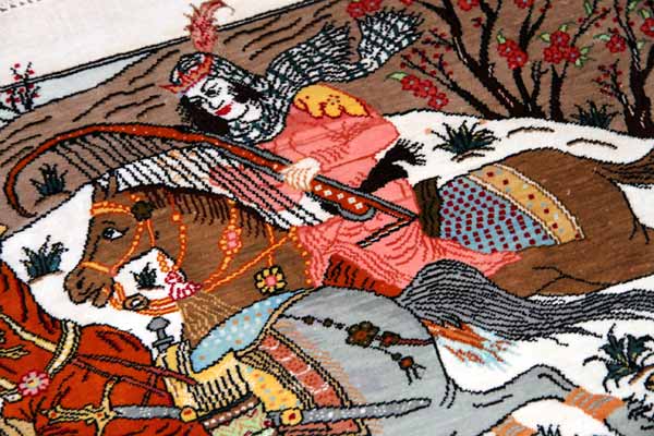 小さいハンティングデザインペルシャ絨毯手織り49008、サイズ：58x39ｃｍ