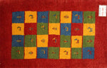 代表的なイラン製のギャッベとてもカラフルな色彩28143，サイズ：87x60ｃｍ（フサ含まず）