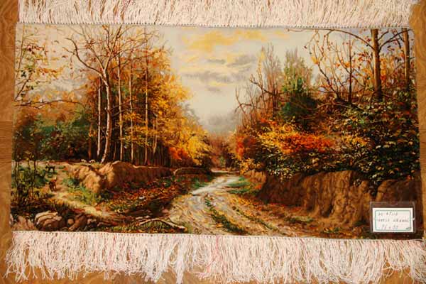 自然の風景ペルシャ絨毯タペストリー49116,サイズ：96x50ｃｍ（フサ含まず）