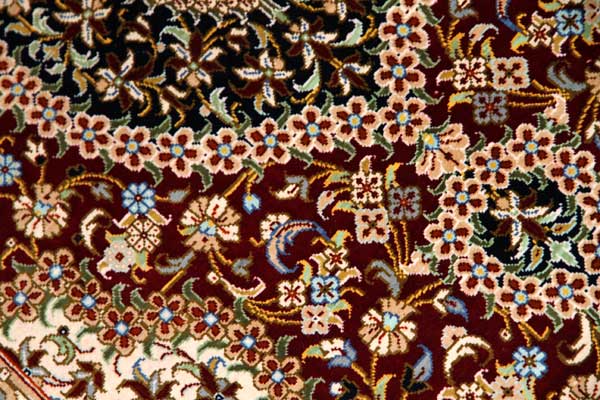 クム産地シルク100％玄関マットメダリオンデザイン、ペルシャ絨毯49038、サイズ：95x60 CM