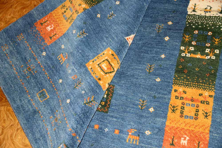 手織りペルシャギャッベのスカイーブルーラグ1700001、オリジナルギャッベ、サイズ：192x148 CM (フサ含まず）
