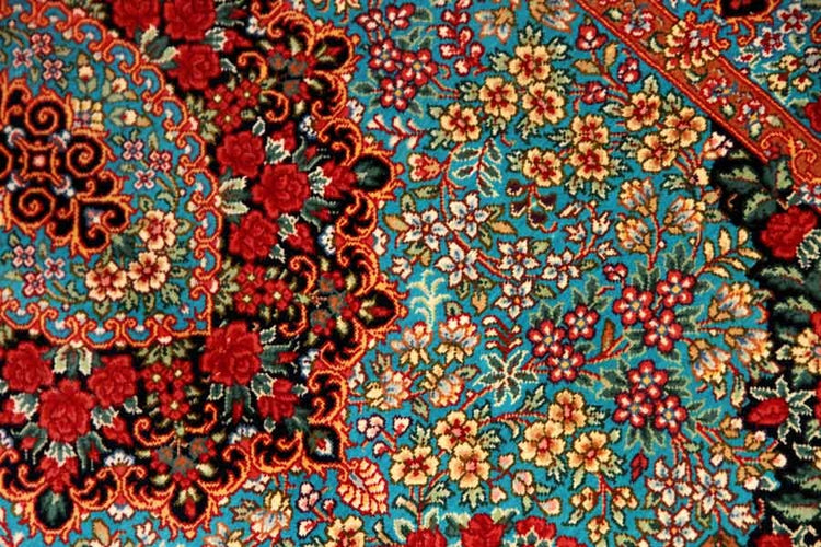 鮮やかなブルー色の玄関マットシルクペルシャ56039、サイズ： 94x58 CM 、blue silk carpet
