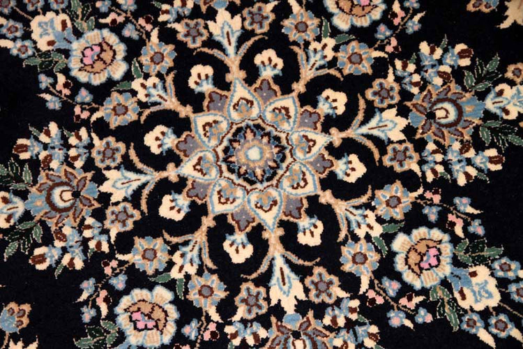 丸い手織りペルシャ絨毯ナイン紺色28661、サイズ：112x112 CM