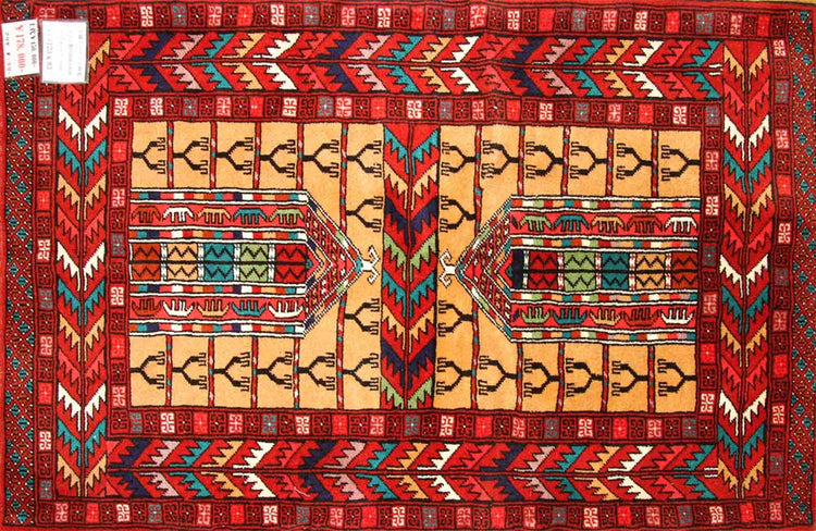 高品質のトルケマン産の手織りペルシャ絨毯玄関マット58586サイズ：123x83ｃｍ（フサ含まず）