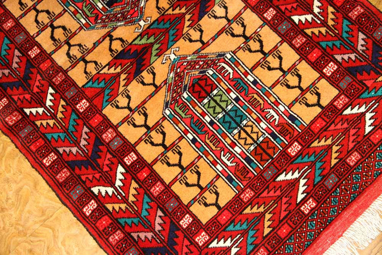 高品質のトルケマン産の手織りペルシャ絨毯玄関マット58586サイズ：123x83ｃｍ（フサ含まず）