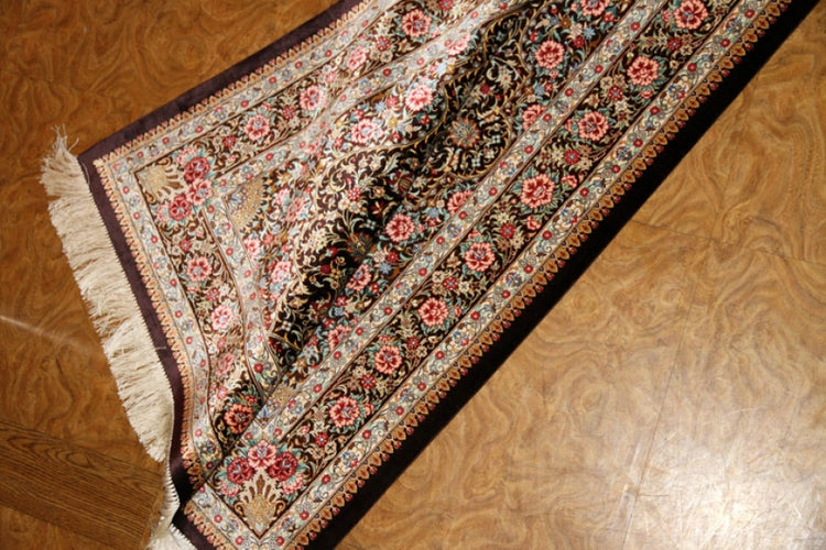暖かい色彩の玄関マット手織りペルシャ絨毯クム産56052、サイズ：121x80