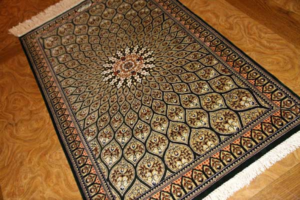 シックな玄関マット、オリエンタルラグマットペルシャ絨毯49031,クム、シルクサイズ：96x60 CM