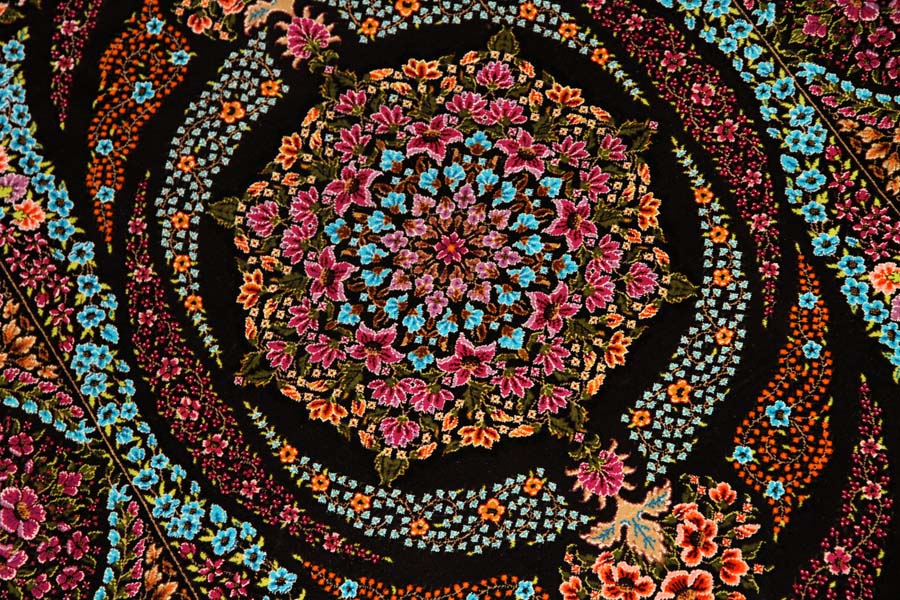 迫力のあるシルクの玄関マット手織りペルシャ57010、persian carpet、サイズ：116x80 CM