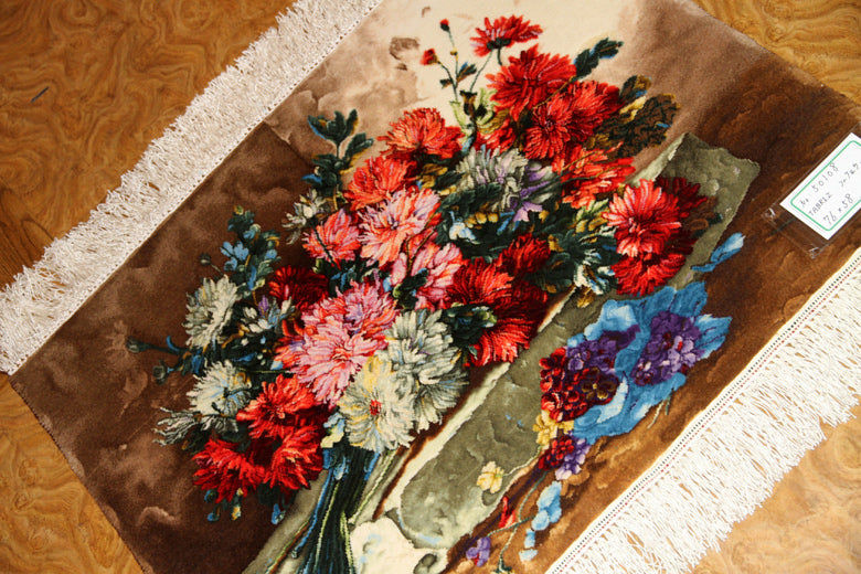 花絨毯ペルシャ絨毯フラワーデザイン50108、じゅうたんの花、花のジュウタン,サイズ：76x58 CM