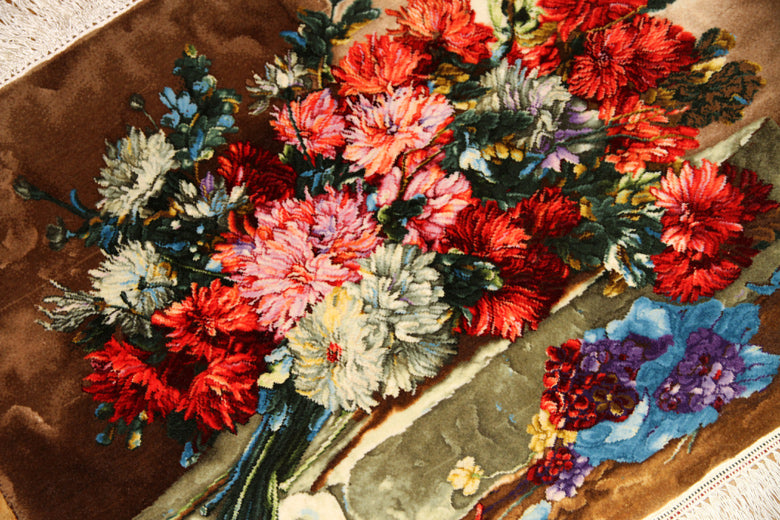 花絨毯ペルシャ絨毯フラワーデザイン50108、じゅうたんの花、花のジュウタン,サイズ：76x58 CM