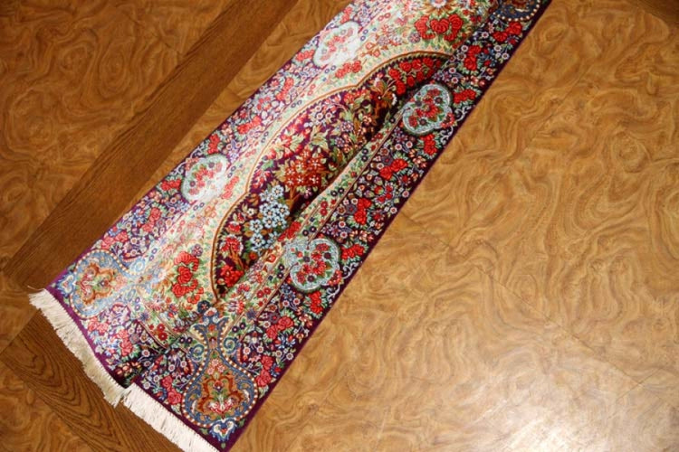 花模様シルク手織りペルシャ絨毯、玄関マットサイズ56049、サイズ： 89x60 CM