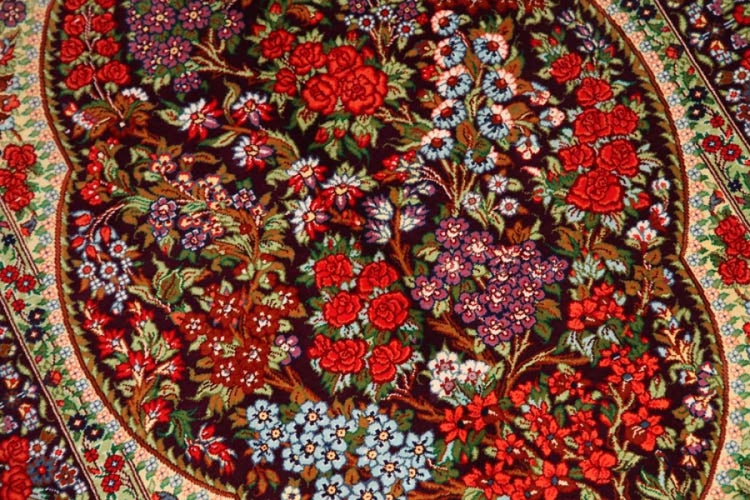 花模様シルク手織りペルシャ絨毯、玄関マットサイズ56049、サイズ： 89x60 CM