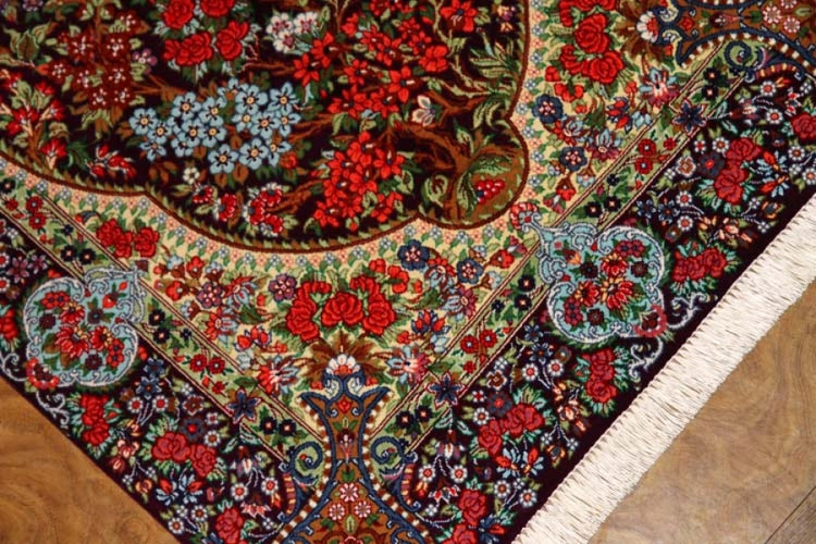 花模様シルク手織りペルシャ絨毯、玄関マットサイズ56049、サイズ： 89x60 CM