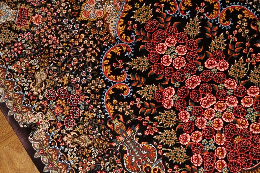 最高級シルク絨毯豪華な花入れ模様ペルシャ絨毯56059、サイズ：122x7、