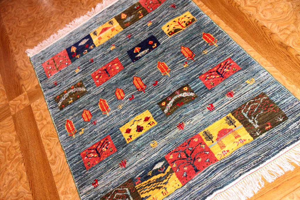 織り方細かいギャッベイラン製羊毛ウールの細かい織り方26291、サイズ：121ｘ82ｃｍ（フサ含まず）