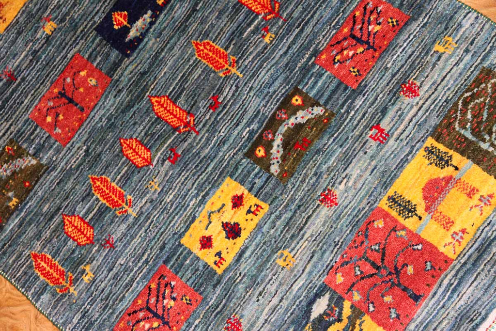 織り方細かいギャッベイラン製羊毛ウールの細かい織り方26291、サイズ：121ｘ82ｃｍ（フサ含まず）