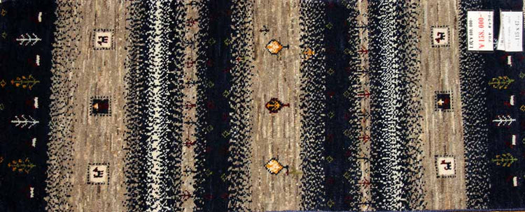 最高級ギャッベコルデスタン産地のメリノウールギャッベ58474、サイズ：115ｘ47ｃｍ（フサ含まず）