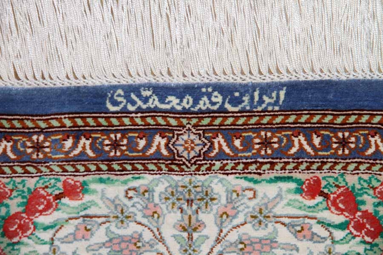 明るいシルクのペルシャ絨毯玄関マット、手織り高級ペルシャじゅうたん56043、サイズ： 90x60 CM