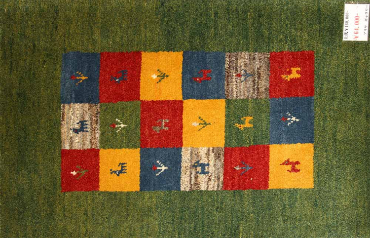 細かい織り方のギャッベコルデスタン産ウール26213、サイズ：88ｘ61ｃｍ（フサ含まず）