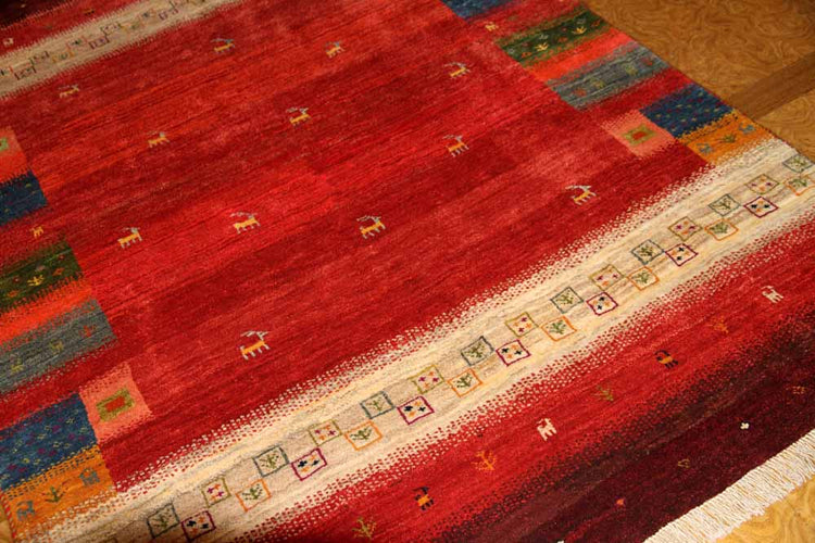 高品質イラン製赤いギャッベ手織りペルシャリビングギャッベ192197、サイズ：245x175 CM (フサ含まず）