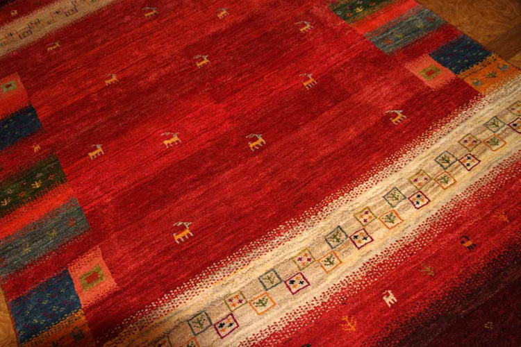 高品質イラン製赤いギャッベ手織りペルシャリビングギャッベ192197、サイズ：245x175 CM (フサ含まず）
