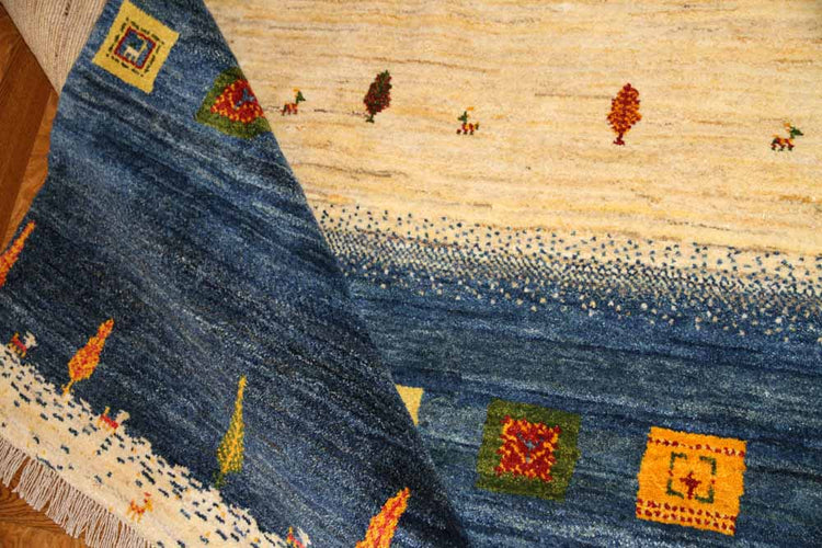 手織りペルシャギャッベオリジナルイラン製のストライプ192200、サイズ：200x149 CM (フサ含まず、