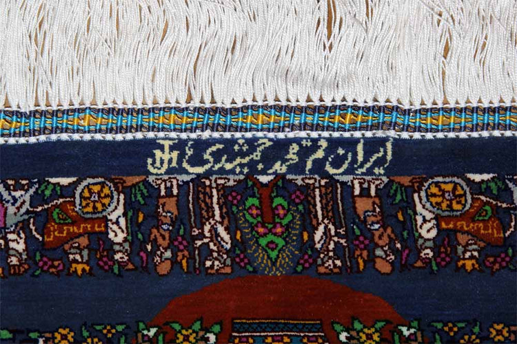 トップクラス手織りシルクペルシャ絨毯有名工房センターラグ60019、サイズ：153x103 CM (フサ含まず)