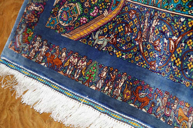 トップクラス手織りシルクペルシャ絨毯有名工房センターラグ60019、サイズ：153x103 CM (フサ含まず)
