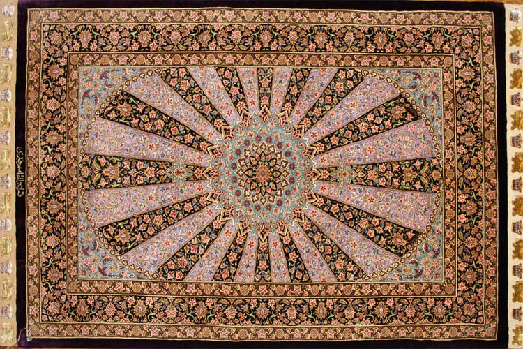 最高級有名工房のJEDDI玄関マットシルクペルシャ絨毯60062、サイズ：124x79 CM