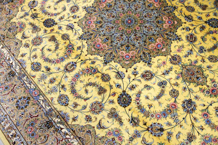 最高級カシャーンシルクリビング手織りペルシャ絨毯75198 , サイズ：250ｘ200ｃｍ