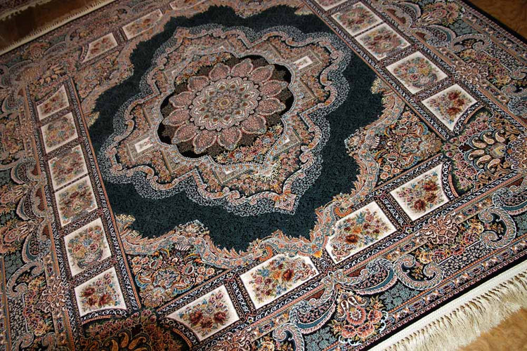 イラン製機械織りリビングカーペット正方形990083J,サイズ：200x200ｃｍ（フサを含まず）