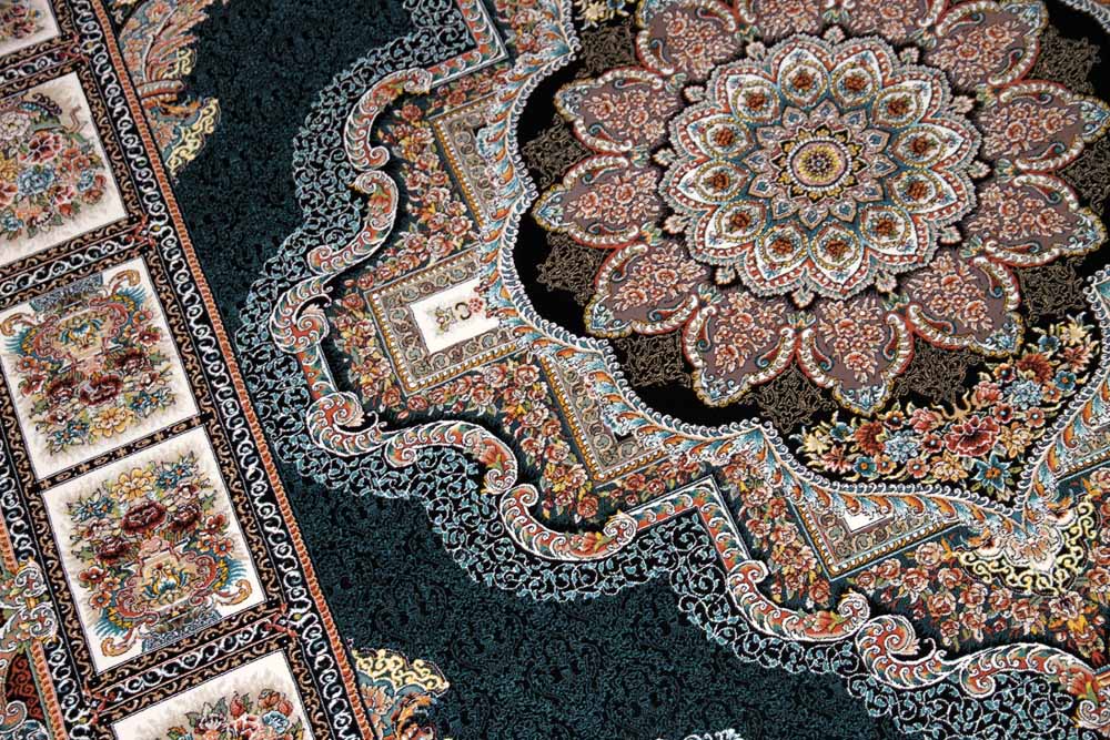 イラン製機械織りリビングカーペット正方形990083J,サイズ：200x200ｃｍ（フサを含まず）